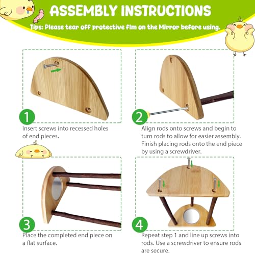Image of Mini Chick Perch with Mirror, Natural Willow Wood Roosting Bar for Coop&Brooder, Anti-Slip Training Perch for Baby Chicks, El Pollitos, La Pollita, Easy to Assemble&Clean, Fun Toys for Chick