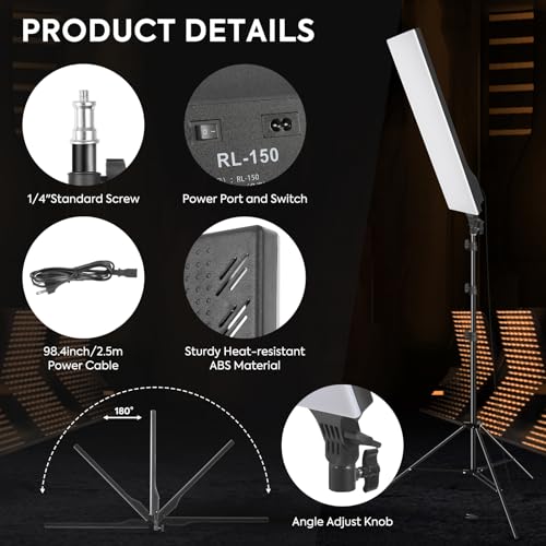SEDGEWIN 2 Pack LED Videolicht 23.6', Dimmbare 2500-7500K Vollbild Streaming licht Studiolicht 36W Fotolicht Videoleuchte mit Fernbedienung 2M Stativ für Fotografie/Videokonferenz Beleuchtung/YouTube