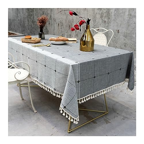 Nappe en coton lin gris avec franges de protection rectangulaire