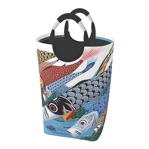 こいのぼり ット ハンドル付き 洗濯かご おもちゃ 収納オーガナイザー 折りたたみ式バケツ 洗濯箱 汚れた衣類バッグ 自宅 バスルーム 寝室 寮用