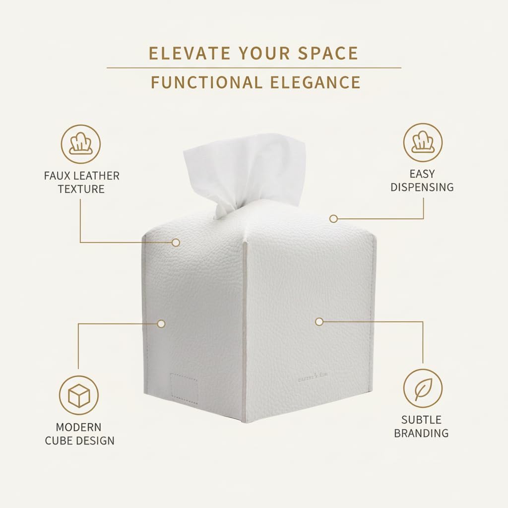 Tissue Box Cover Holder, Square with Bottom Belt by - PU