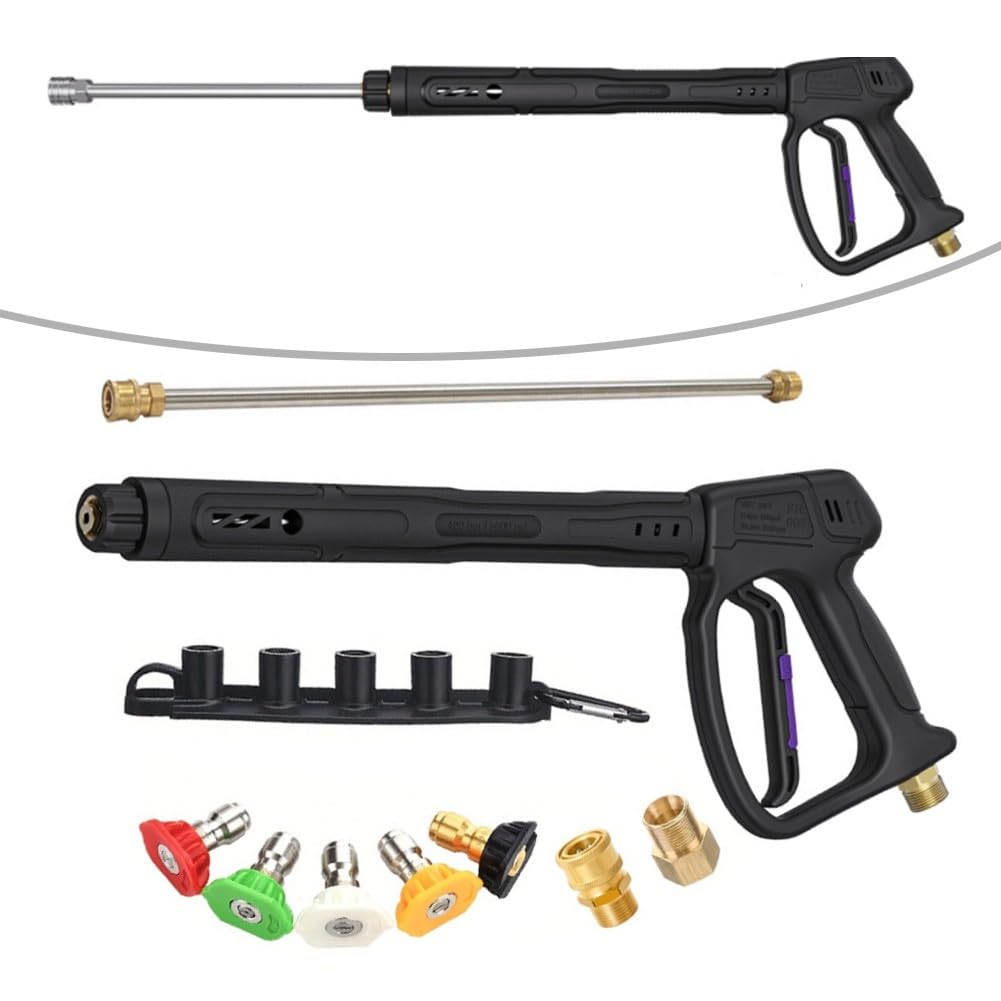 Lavadora de alta presión de 400 bar con lanza ajustable y cinco boquillas de pulverización. Pistola de alta presión de 400 bar con brazo giratorio, 5 boquillas y lanza ajustable.