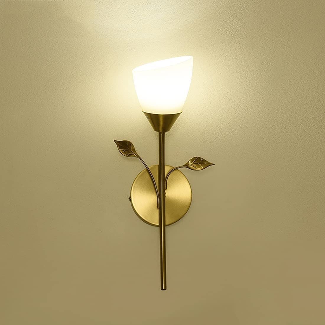 HPTHLY Wall Lamp Gold Glass Wall Lights Bathroom Vanity Light Flower Design Wall Sconce Lighting Fixture Brushed Brass Finish Wall Mount Sconce With Glass Sh(1Light)