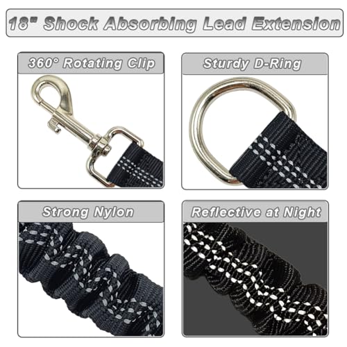 SEPXUFORE Short Dog Leash Extender, 18 in Bungee Shock Absorbing, Nylon Extension Multifunctional Dog Leash for Medium Large Dogs Walking Training Running (Black) - Thumbnail 4