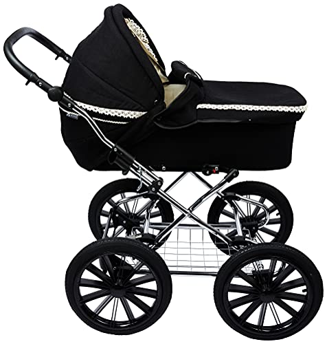Friedrich Hugo PCS_NL-B2-2IN1-GC-R5-BLACK Natureline Uni, 2 in 1 Kombi Kinderwagen, Öko Nostalgie Kinderwagen, Edward Night Silver, silber