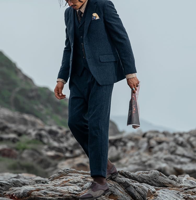 Men's Vintage Classic Wool Blazer Business Formal Casual Single Suit Jacket4