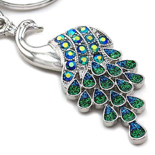 Soulbreezecollection Gorgeous Peacock Bird Animal Lover Keychain Key Ring Charm Dark Green AB Glitter Enamel