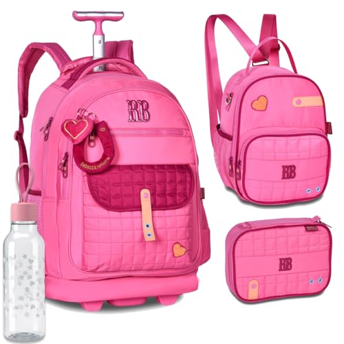 Kit Mochila Rodinhas Rebecca Bonbon RB 26237 Rosa com Lancheira, Estojo Box e Garrafinha coleção 2026