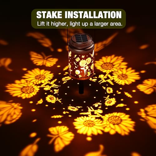 Cooo 6 Pack Solar Stake & Hanging Lanterns Outdoor Sunflower Butterfly - image 8