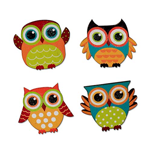 YK Decor Wood Magnetic Owl Display Set of 4