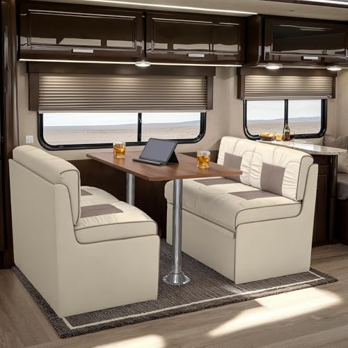 Qualitex De Leon RV Dinette Bed with Storage w/Oak Table Ultimate Leather Bisque and Light Antelope