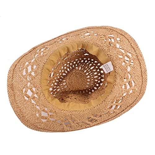 Jokejojack Straw Hat Hollow Out Cowboy Hat With Belt Cowgirl Sun Hat Summer Beach Travel Beige #TOP3