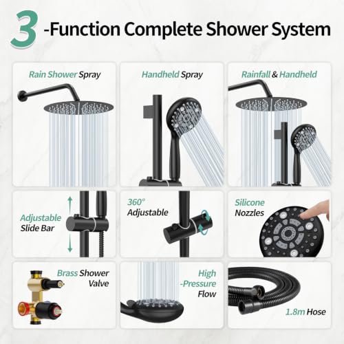 Image of SR SUN RISE 12 inch Shower Faucet Set with Shower Slide Bar,Matte Black