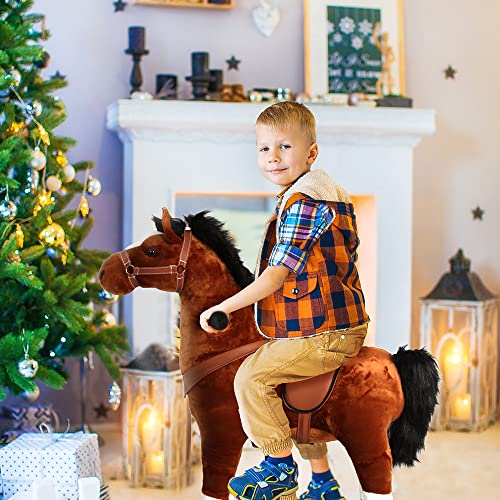Ride-On Horse,Toy Horse,Riding Horse,No Battery,No Electricity,Mechanical Pony Brown,Ride On Real Walking Horse For Children 4 To 12 Years Old Or Up To 165.34 Pounds-187.39 Pounds,Large,Brown #TOP2