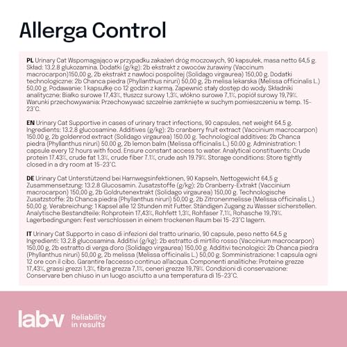 Lab-V Allerga Control für Hunde und Katzen – Ergänzungsfuttermittel bei allergiebedingten Hautreaktionen – 90 Kapseln – ohne künstliche Zusatzstoffe – täglich anwendbar