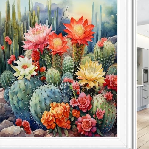 Película adhesiva para ventana cactus flor clásico 17.7x23.6 pulg miniatura 3