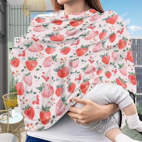 Image of Coldinair Strawberry Baby Car Seat Covers,Soft Stretchy Nursing Cover Breastfeeding Scarff,Infant Stroller Cover for Girls and Boys