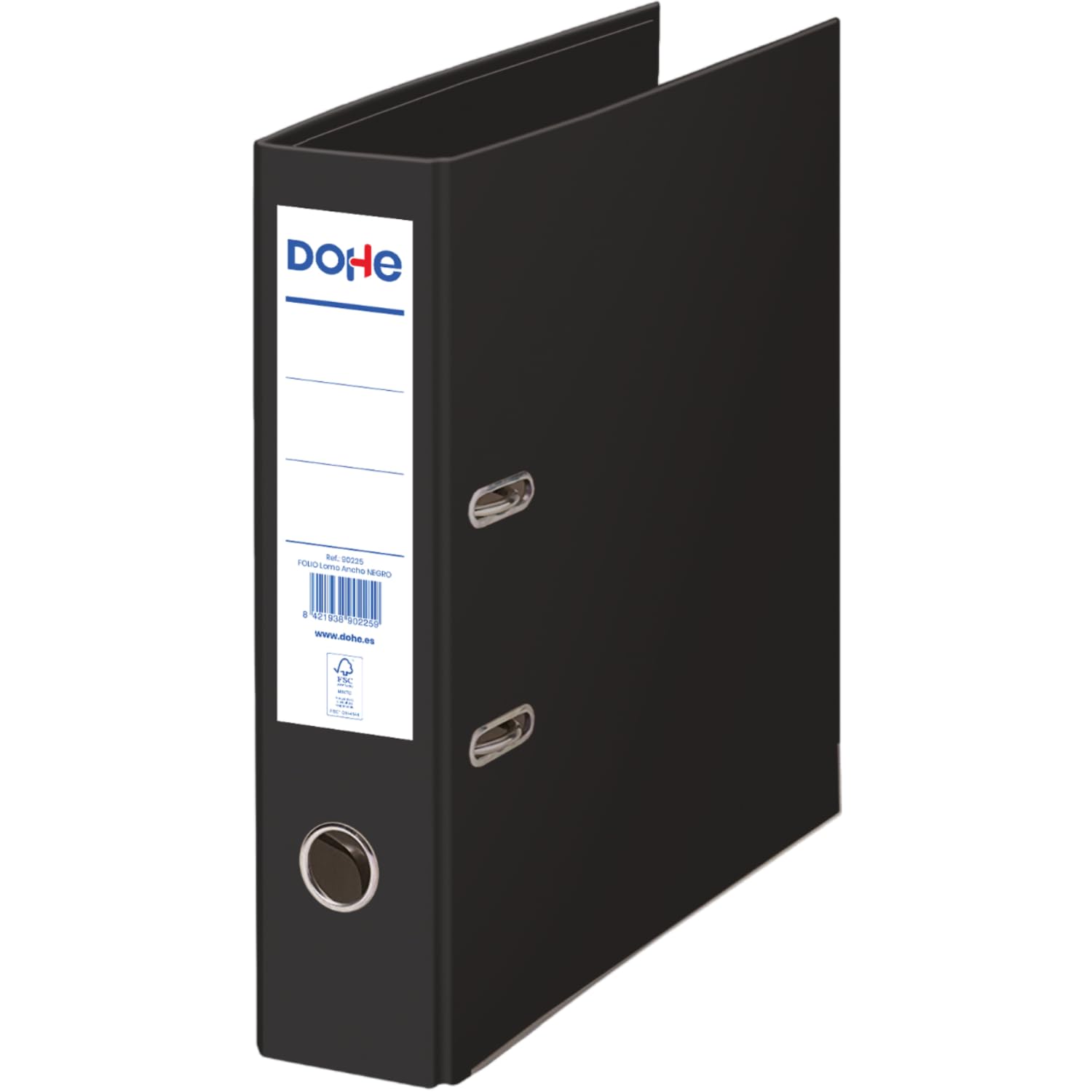 Dohe - 2-Ring Ecological Binder - FSC Mix AEN-COC-000243, Capacity 520 Sheets, A4+ Size 29x35 cm, 7 cm Spine with Card Holder, Easy Lever Opening, Office Material - Black