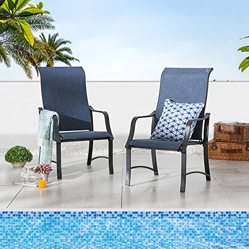 Image of LOKATSE HOME Patio Dining Chairs with High Backrest Teslin Bar Set of 2 Outdoor Metal Furniture for Garden Patio Pool Yard