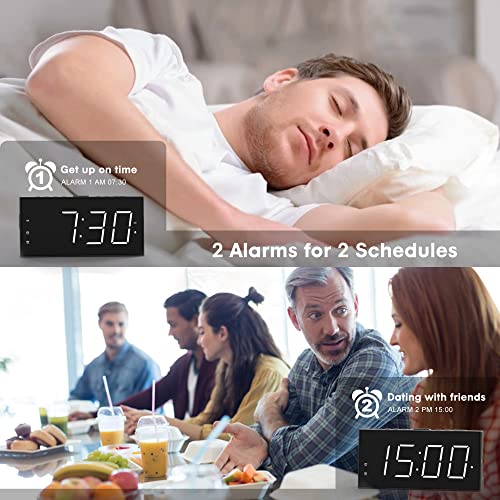 Digital Alarm Clock, 7.5" Led Big Number Clock For Bedroom With 2 Alarms,Usb Charging Port,Battery Backup,Dimmer,Adjustable Volume,12/24H,Simple Plug In Digital Clock For Home Bedside Desk Nightstand #TOP1