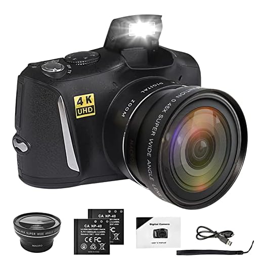 Digital Camera with Macro & Wide Angle Lens 48MP 4K Full HD Vlogging Camera for YouTube 3.0 Inch Screen Compact Camera for Beginners Teens Photography with Two Rechargeable Batteries