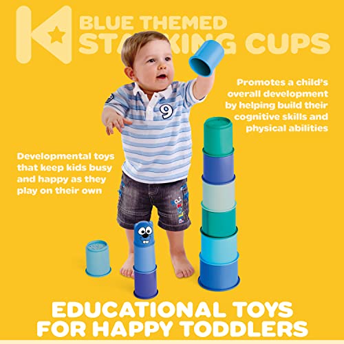 Kidsthrill Blue Modern Design Set Of 11 Stacking Cups, Baby Boy Toys & Girls Infants 12 Months & Toddlers 1-3, With Drainage Holes For Baby Bath Toys Tub, Stackable Nesting Sorting Toys #TOP4