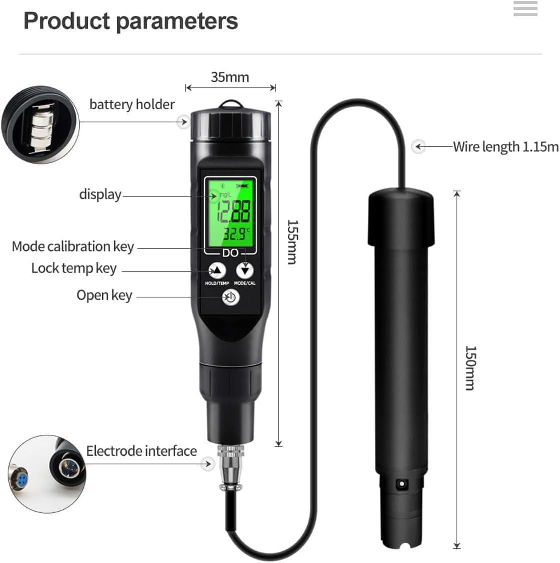 Oxymètre De Pouls Numérique Intelligent Bluetooth, Testeur D'oxygène Dissous De Haute Précision pour L'analyse De La Qualité De l'eau, Capteur D'oxygène Numérique ATC, Compt