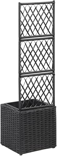Miniatura 3 de WEMYUFURN Trellis Raised Bed with 1 Pot 11.8"x11.8"x42.1" Poly Rattan Black,Raised Garden Bed,Outdoor Planters for Flower Herb Garden
