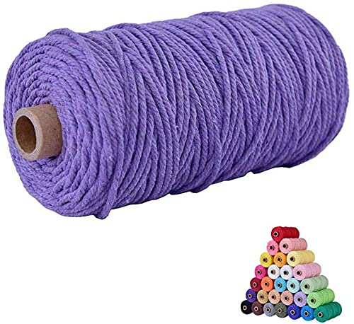 Ahsado Bunte Makramee Garn 3mm*100M DIY Naturgarn Baumwolle Makramee-Seil Baumwollschnur Baumwollgarn für DIY Wandpflanze Kleiderbügel Handwerk und Machen Traumfänger (Lila)