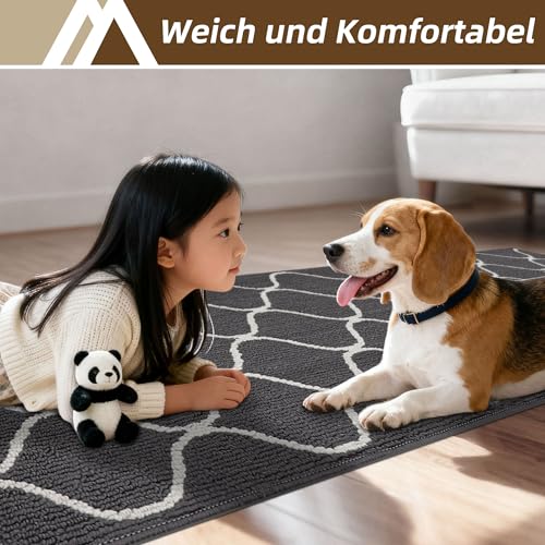 COSY HOMEER Küchenteppich rutschfest, 60 x 120 cm Küchenläufer Waschbar, Schmutzabweisend Läufer Küche Maschinenwaschbar für Küche, Waschküche, Eingang, Flur, Grau