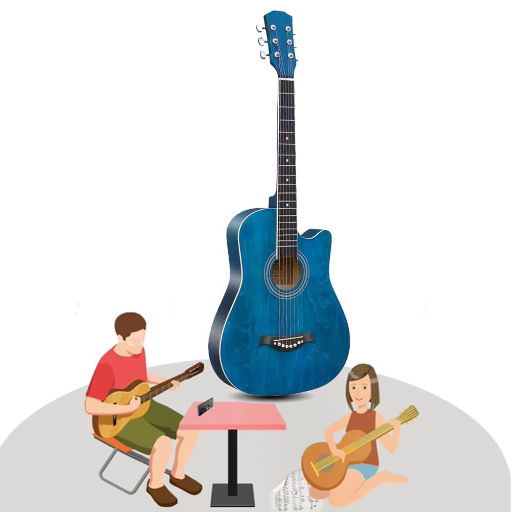 Pacchetto Chitarra Acustica, Chitarra Acustica Per Principianti Adulti E Adolescenti, Con Pickup Integrati, Kit Per Principianti Aggiornato,Blue 1,38in