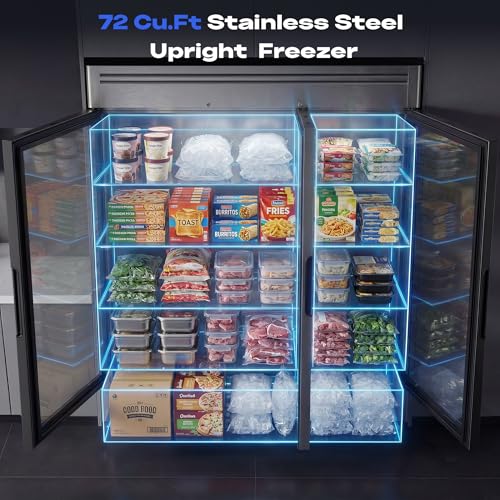 Image of Coolake 82 inch Commercial Freezer 3 Glass Doors, 72 Cu.ft Stainless Steel Reach-in Merchandiser Display Freezer with LED Light, -8 to 0℉ Fan Cooling Upright Freezer for Restaurant Kitchen Garage Store
