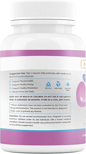 Miniatura 8 de Suplemento de apoyo para la tiroides para mujeres y hombres, enfoque, claridad mental y energía con yodo de ashwagandha, zinc, algas, vitamina B12,