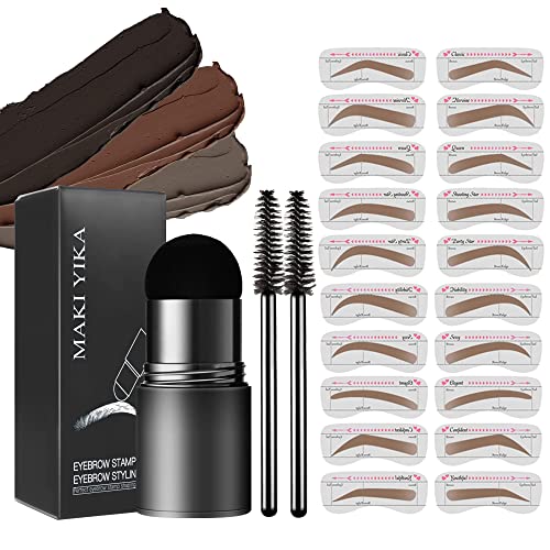 Eyebrow Stamp Stencil Kit - Brow Stamp for Eyebrow Stencil Kit, 20 Brow Stencils and Stamp Kit, Waterproof Perfect Eyebrow Kit (BB-BROWN)