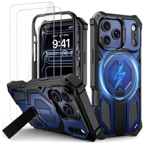 Lanhiem Magnética Funda para iPhone 17 Pro con Soporte & 2 Protector de Pantalla, [Compatible con MagSafe], Antigolpes Militar Grado Carcasa para iPhone 17 Pro, Azul