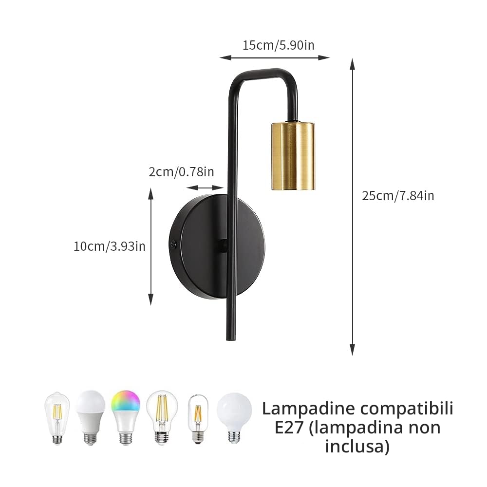 Osairous Lampada da parete 2 Pezzi, E27 Applique da Parete Industriale, Lampada a Muro Retrò in Ferro per Corridoio, Scale, Ingresso, Camera da letto (Senza Lampadina)