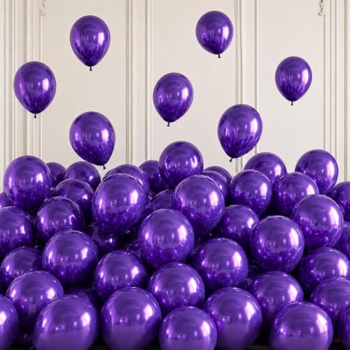 Image of Togvu Metallic Purple Balloons, 50Pack 5 Inch Small Mini Chrome Purple Latex Party Balloons for Birthday Wedding Bridal Baby Shower Bachelorette Decorations Supplies