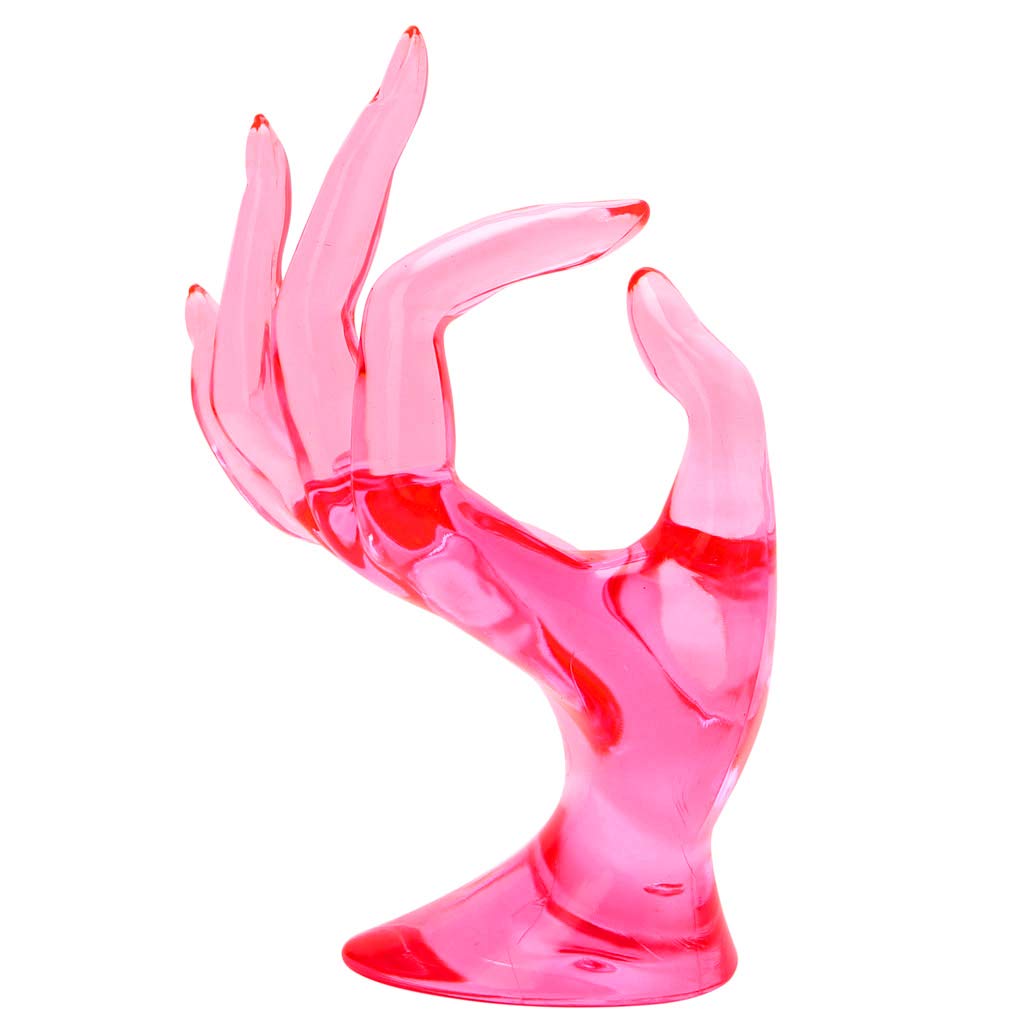 PHILSP Ring holder Mannequin Ok Hand Finger Glove Ring Bracelet Bangle Jewelry Display Stand Holder Pink