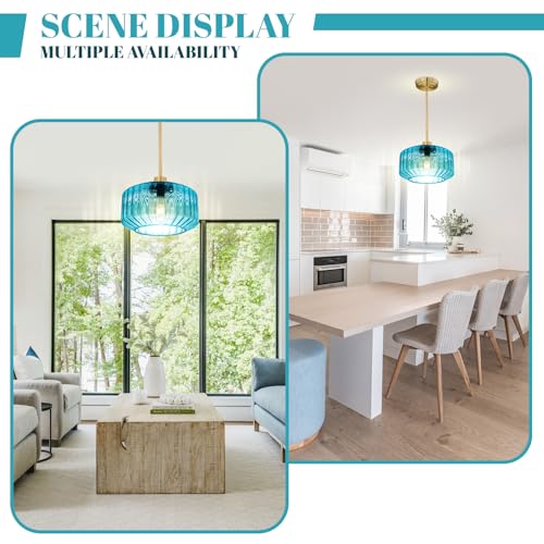 Image of Blue Pendant Lights Gold Schoolhouse Ceiling Light Fixture Mid Century Modern Pendant Lighting Large Glass Chandelier Hanging Lights for Kitchen Island Dining Room Hallway