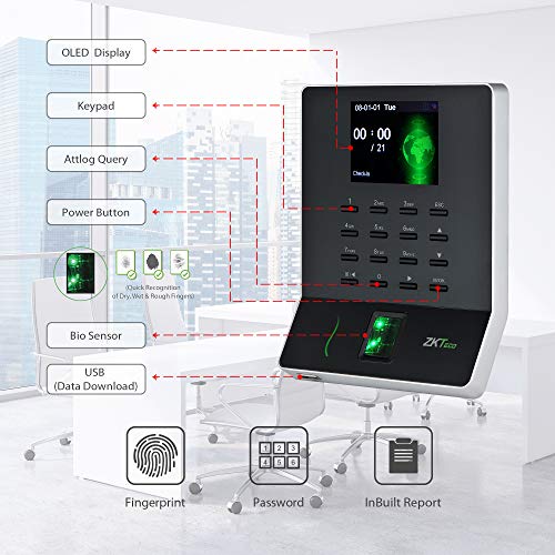 Image of ZKTeco WL20 Fingerprint Attendance Machine | Biometric Time & Attendance Terminal with Wi-Fi & USB Connectivity