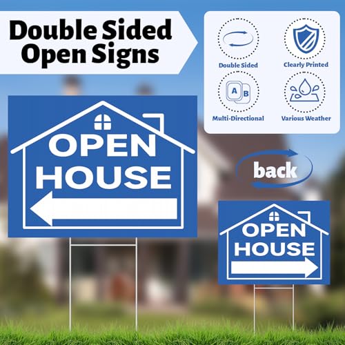 44 Pcs Open House Signs for Real Estate Agent Supplies, Double Sided Open House Flag Kit for Outside, 7.6 x 5.4 Ft Blue Banner Flag Poles Set with Directional Arrows Yard Sign Stakes Balloons - Image 6