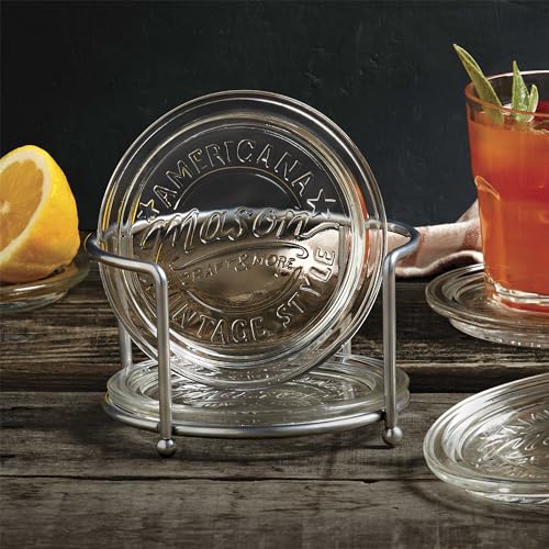 Mason Craft & More 7-Piece Glass Coasters Set with Metal Organizer