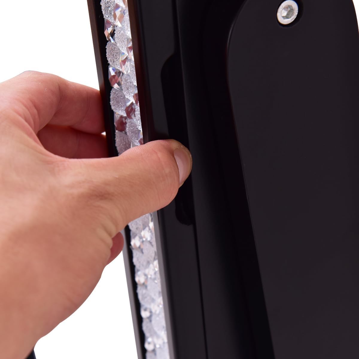RELAX4LIFE Armoire à Bijoux sur Pieds avec Miroir Pleine Longueur HD, Miroir Rangement Bijoux Inclinable avec Cadre Strass, Grande Capacité pour Colliers Bracelets Boucles d’Oreilles (Noir)