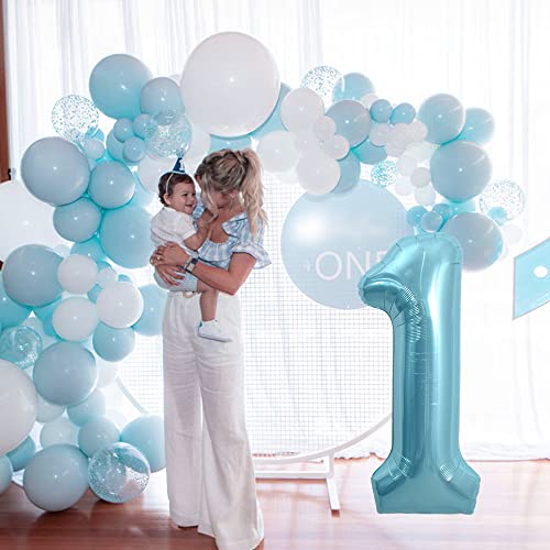 Toniful 40 Inch Light Blue Large Macaron Numbers Balloons 0-9, Number 1 Digit 1 Helium Balloons, Foil Mylar Big Number Pastel Balloons For Birthday Party Anniversary Supplies Decorations #TOP3