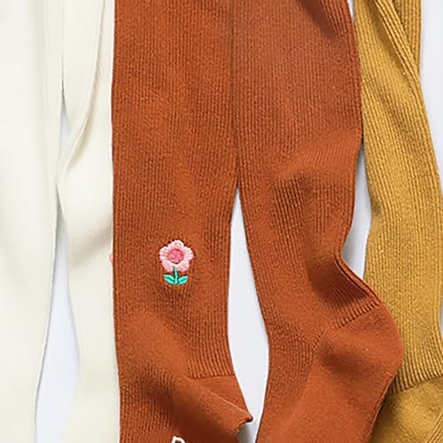 Baby Girls Socks Infant Toddler Pantyhose Cable Knit Legging Pants for Girls Flower Embroidery Solid Leggings2