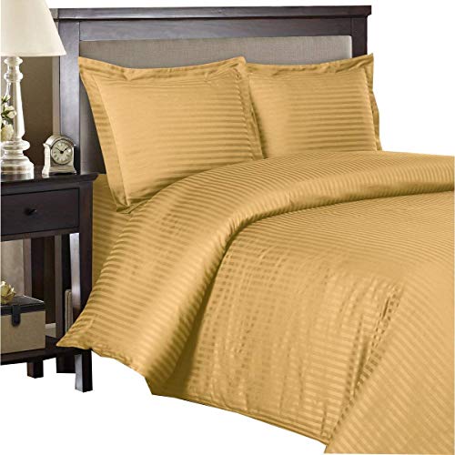 WhiteCurls Luxurious Hidden Button Closure Duvet Cover Set, Comfy and Breathable, 100% Cotton 3 Piece Duvet Cover Set King-XL (98" x 116") (Gold, Stripe) by WhiteCurls - Used condition - US$51.76