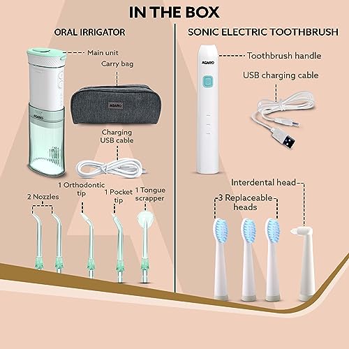 AGARO Cosmic Sonic Toothbrush Lite White & Ultra Portable Oral Irigator 200 ML Black, Combo - Image 6