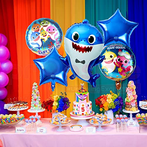 Image of Propsicle Birthday Baby Shark Decorations Foil Blue Balloon Pack of 5 Set For Baby Shark Theme Kids Party Prince Kids Helium Foil Balloon Item