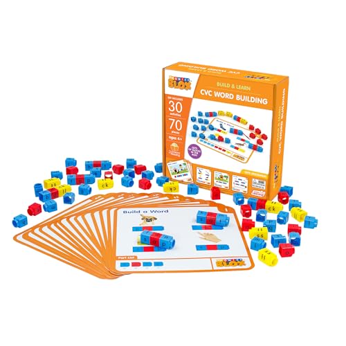 Junior Learning: Rainbow Phonics Blox: CVC Word Building, Phase 2-30 Activity Cards, Color Coded Blocks, Learning
