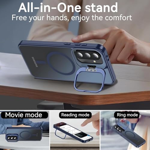 Image of DIZORO Samsung Galaxy A17 Case Compatible with Wireless Charging, with Camera Stand, Military Grade Drop Tested,Translucent Hard Back Soft Edge Back Cover (Blue)